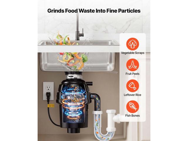 VEVOR Food Waste Garbage Disposal, 1HP 3500RPM DC Motor, Continuous Feed Kitchen Sink Garbage Disposer, EZ Connect Food Waste Grinding System with...