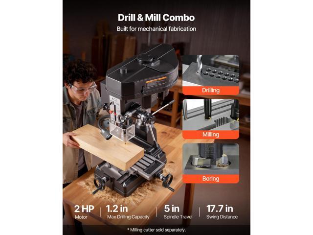 VEVOR 15.875-Inch Mill Drill Machine, 2 HP, Benchtop Milling Drill Press, 150-2560 RPM Adjustable Speed, with Rotating Vise, Laser and Work Light,...