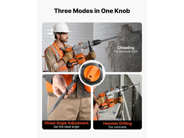 VEVOR Rotary Hammer Drill, 1-9/16 in SDS-Max Cordless, Heavy Duty 20V Battery Powered Rotary Hammer, Including 2 Batteries, Charger, Drill Bit,...