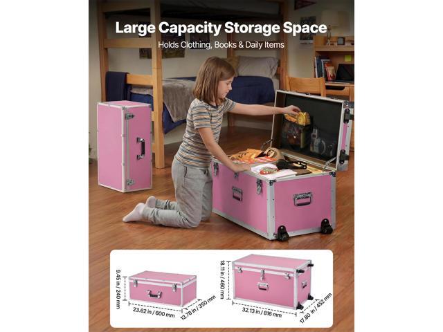 VEVOR Metal Storage Trunk, Set of 2, Wooden Suitcase Storage Boxes with Padlocks, Large Trunk Includes Casters & 3 Metal Handles, Decorative Store...