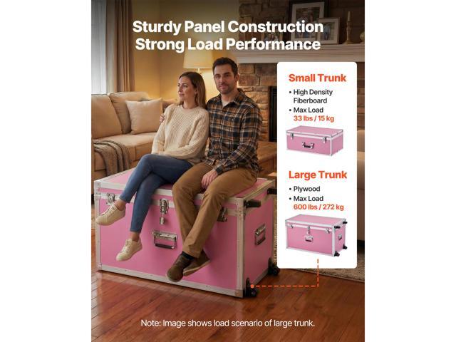 VEVOR Metal Storage Trunk, Set of 2, Wooden Suitcase Storage Boxes with Padlocks, Large Trunk Includes Casters & 3 Metal Handles, Decorative Store...