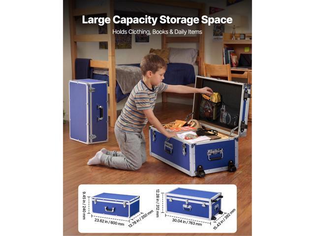 VEVOR Metal Storage Trunk, Set of 2, Wooden Suitcase Storage Boxes with Padlocks, Large Trunk Includes Casters and 3 Metal Handles, Decorative...