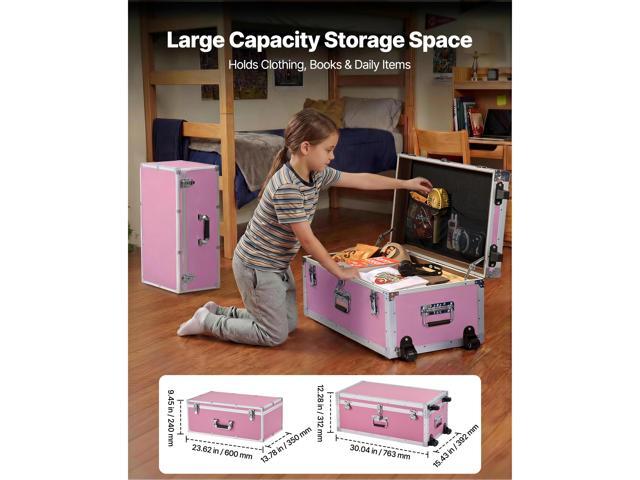 VEVOR Metal Storage Trunk, Set of 2, Wooden Suitcase Storage Boxes with Padlocks, Large Trunk Includes Casters and 3 Metal Handles, Decorative...