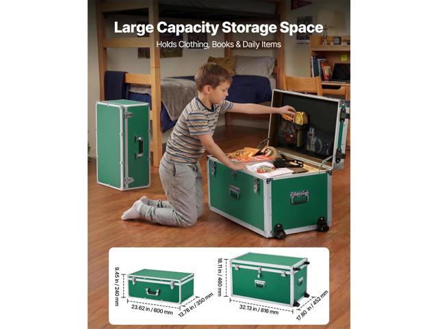 VEVOR Metal Storage Trunk, Set of 2, Wooden Suitcase Storage Boxes with Padlocks, Large Trunk Includes Casters & 3 Metal Handles, Decorative Store...