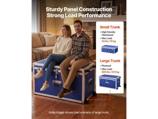 VEVOR Metal Storage Trunk, Set of 2, Wooden Suitcase Storage Boxes with Padlocks, Large Trunk Includes Casters & 3 Metal Handles, Decorative Store...