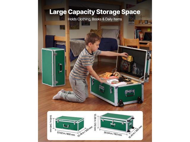 VEVOR Metal Storage Trunk, Set of 2, Wooden Suitcase Storage Boxes with Padlocks, Large Trunk Includes Casters and 3 Metal Handles, Decorative...