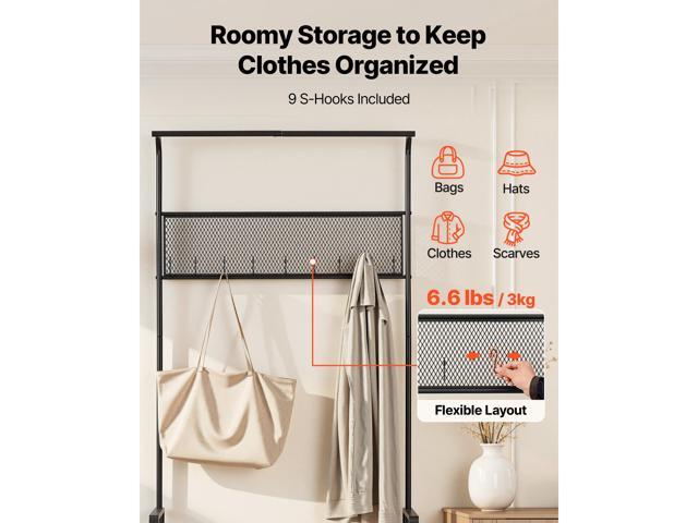 VEVOR Hall Tree, 72 in Coat Rack with Shoe Bench, Freestanding 2-Tier Shoe Rack Storage Organizer with Hooks, Hanging Rod and Wire Shelf, Steel...