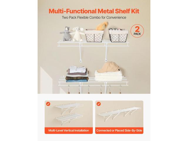 VEVOR Wire Shelf Kit, 3 ft, Set of 2, Wall Mounted Wire Shelves, Heavy-Duty Carbon Steel Hanging Shelf, Floating Wall Storage Shelves with Dip...