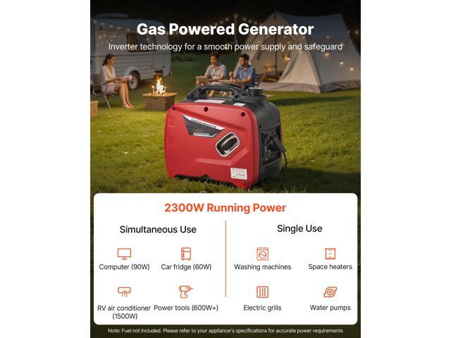 VEVOR Inverter Generator, 3000W Peak Watt Quiet Inverter Generator, Portable Inverters Generators for Home Use, Gas Powered, Compact and...