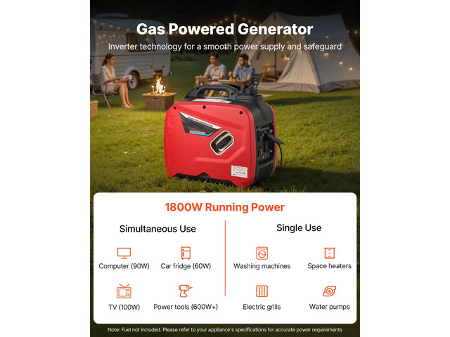 VEVOR Inverter Generator, 2900W Peak Watt Quiet Inverter Generator, Portable Inverters Generators for Home Use, Gas Powered, Compact and...