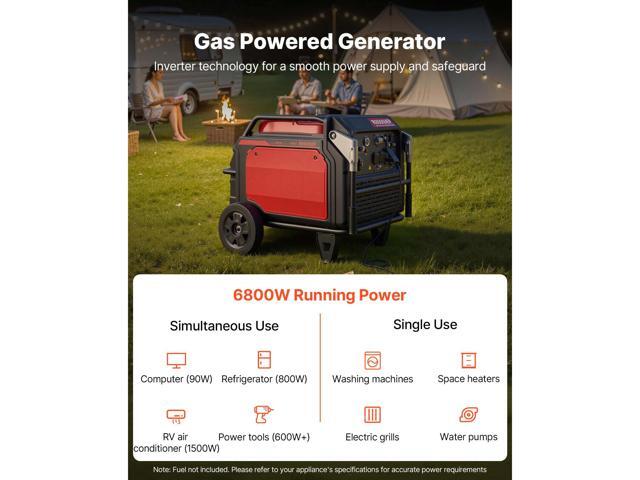 VEVOR Inverter Generator, 10000W Peak Watt Quiet Inverter Generator, Remote Start Inverters Generators for Home Outdoor, Gas Powered, Stable Power,...