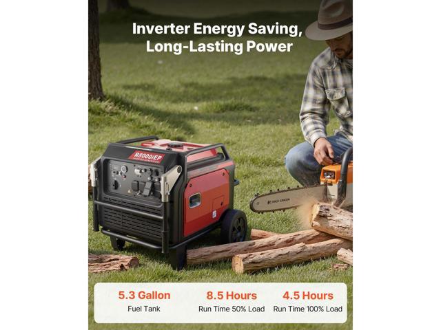 VEVOR Inverter Generator, 10000W Peak Watt Quiet Inverter Generator, Remote Start Inverters Generators for Home Outdoor, Gas Powered, Stable Power,...