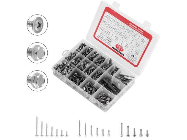 VEVOR 420 Pc Self Drilling Screw Assortment Set #8 #10 Hex/Phillips Head 1/2 to 2 Inch