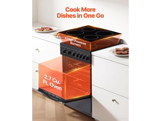 VEVOR 24 in Electric Range Oven, 2.7 Cu. Ft. Capacity Compact Freestanding Oven, Stainless Steel Kitchen Stove with 4 Burners, Easy Reach Rack,...