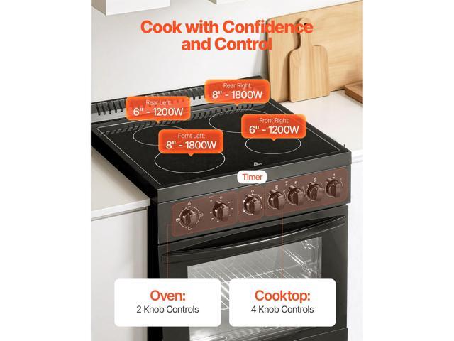 VEVOR 24 in Electric Range Oven, 2.7 Cu. Ft. Capacity Compact Freestanding Oven, Stainless Steel Kitchen Stove with 4 Burners, Easy Reach Rack,...