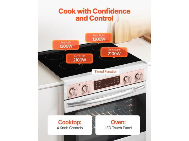 VEVOR 30 in Electric Range Oven, 4.8 Cu. Ft. Capacity Compact Freestanding Oven, Stainless Steel Kitchen Stove, with 4 Cooktop Burners, Timer, Easy...