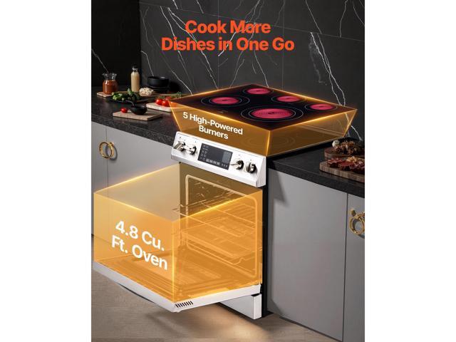 VEVOR 30 in Electric Range Oven, 4.8 Cu. Ft. Capacity Compact Freestanding Oven, Stainless Steel Kitchen Stove, with 5 Burners, Timer,...