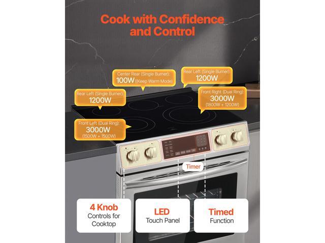 VEVOR 30 in Electric Range Oven, 4.8 Cu. Ft. Capacity Compact Freestanding Oven, Stainless Steel Kitchen Stove, with 5 Burners, Timer,...