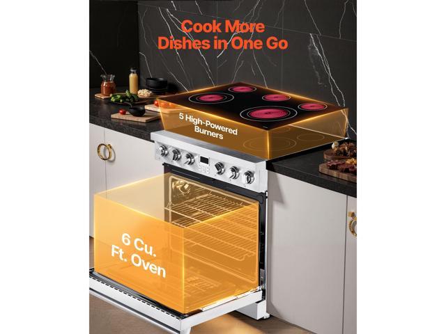 VEVOR 36 in Electric Range Oven, 6.0 Cu. Ft. Capacity Compact Freestanding Oven, Stainless Steel Kitchen Stove, with 5 Burners, Digital Screen...