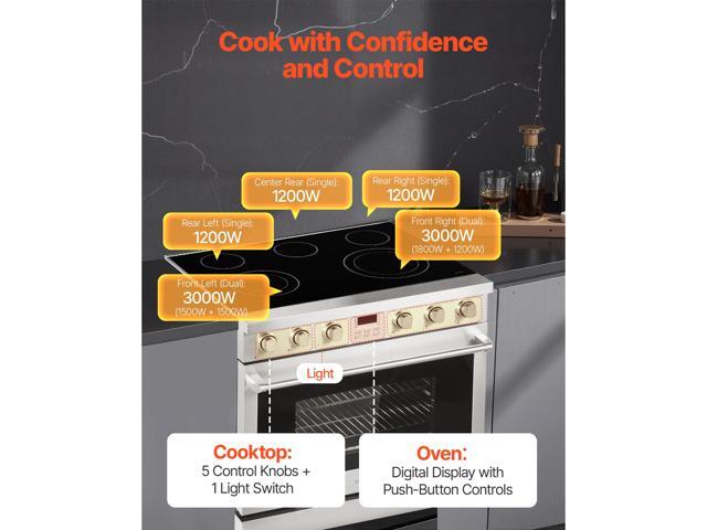 VEVOR 36 in Electric Range Oven, 6.0 Cu. Ft. Capacity Compact Freestanding Oven, Stainless Steel Kitchen Stove, with 5 Burners, Digital Screen...