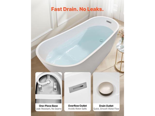VEVOR Acrylic Freestanding Bathtub, 67 Inch Contemporary Soaking White Tub with Brushed Nickel Overflow and Drain, Elegant Oval Shape Stand Alone...