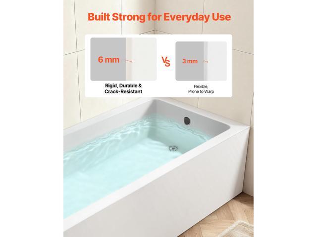 VEVOR Alcove Bathtub, 71.9' x 32' Contemporary Alcove Acrylic Bathtub, Soaking Bath Tub with Right Hand Drain & Overflow Hole, Large Rectangular...