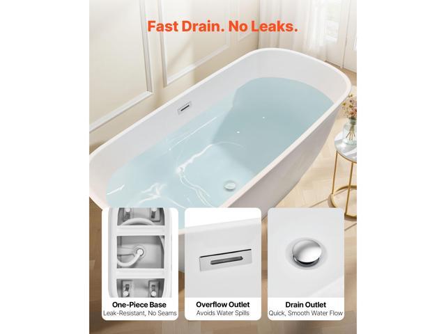 VEVOR Acrylic Freestanding Bathtub, 67 Inch Contemporary Soaking White Tub with Polished Chrome Overflow and Drain, Elegant Oval Shape Stand Alone...