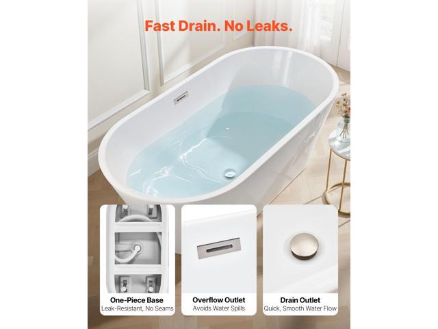 VEVOR Acrylic Freestanding Bathtub, 59 Inch Contemporary Soaking White Tub with Brushed Nickel Overflow and Drain, Elegant Oval Shape Stand Alone...