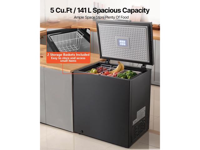 VEVOR Chest Freezer, 5 Cu. ft Compact Deep Freezer, Free Standing Top Open Door Chest Freezers with 2 Removable Baskets & Adjustable Thermostat -...