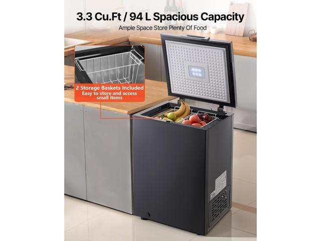 VEVOR Chest Freezer, 3.3 Cu. ft Compact Deep Freezer, Free Standing Top Open Door Chest Freezers with 2 Removable Baskets & Adjustable Thermostat -...