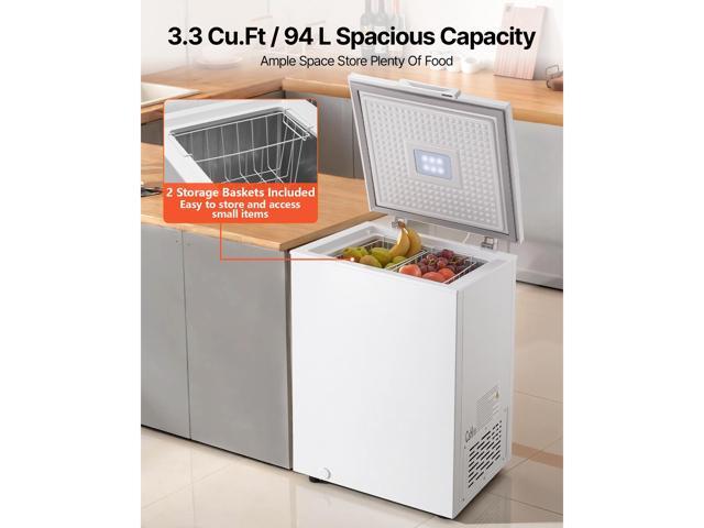VEVOR Chest Freezer, 3.3 Cu. ft Compact Deep Freezer, Free Standing Top Open Door Chest Freezers with 2 Removable Baskets & Adjustable Thermostat -...