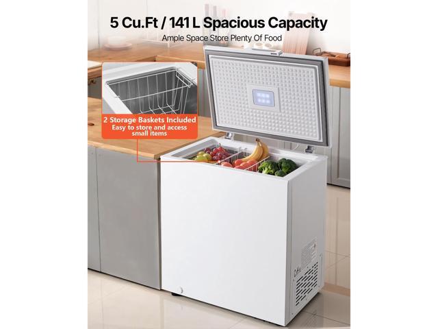 VEVOR Chest Freezer, 5 Cu. ft Compact Deep Freezer, Free Standing Top Open Door Chest Freezers with 2 Removable Baskets & Adjustable Thermostat -...