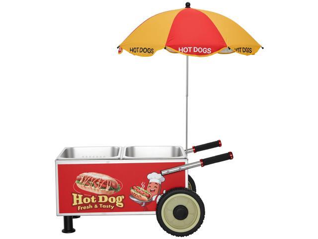 VEVOR Hot Dog Steamer Cart, 1200W Electric Stainless Steel Hot Dog Steam Machine, 86-203°F Temp Adjustable, Portable Cart with Eye-Catching...
