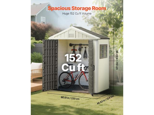 VEVOR Outdoor Storage Shed, 4x8 Ft, Heavy-Duty Resin Tool Shed, with Reinforced Floor, Skylight, Lockable Door, Weather Resistant, 152 Cu. Ft. for...