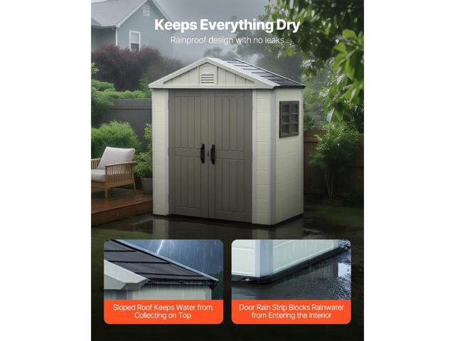 VEVOR Outdoor Storage Shed, 4x8 Ft, Heavy-Duty Resin Tool Shed, with Reinforced Floor, Skylight, Lockable Door, Weather Resistant, 152 Cu. Ft. for...