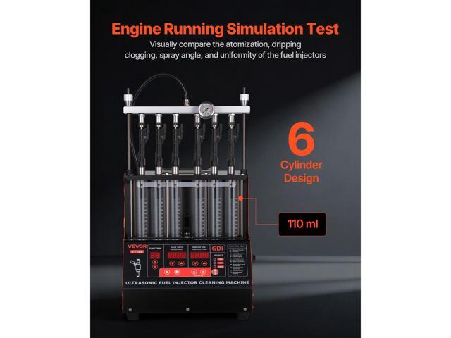VEVOR Fuel Injector Cleaner Tester, 9 Test Modes, 6-Cylinder 28kHz Ultrasonic Cleaning Machine Adjustable 12V/70V/120V for EFI/FSI/GDI, Injector...