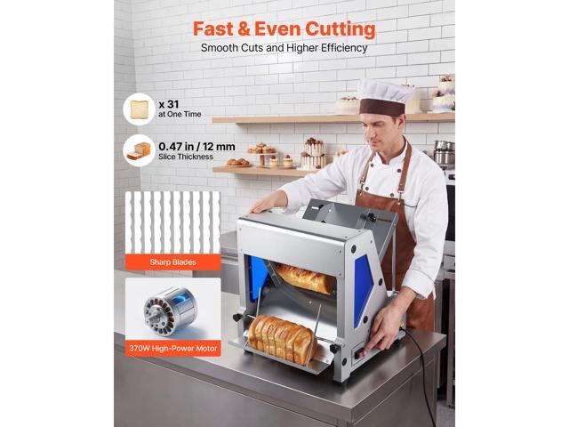 VEVOR Electric Bread Slicer, 370W Bread Slicing Machine, Die-Cast Aluminum Countertop Bread Cutter Machine for 12mm Slice Thickness, Commercial &...