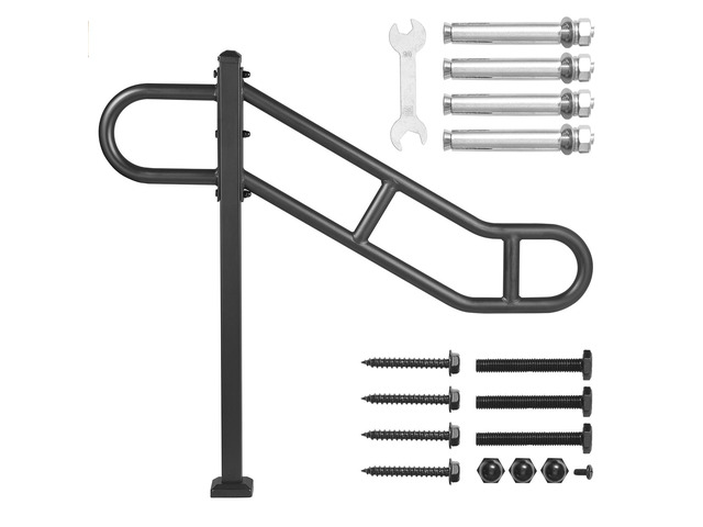 Single Post Handrail for Outdoor 1-3 Steps, 40.5' L x 35.4' H Metal Bent Stair Handrails, Floor Mounted Carbon Steel Stair Railing, U-Shaped Post...