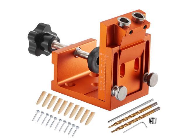 Pocket Hole Jig Kit, 0.47 to 1.89 in Adjustable, Jig Pocket Hole System with Step Drill, Hex Wrench, Drill Stop Ring, Square Drive Bit, Plugs and...