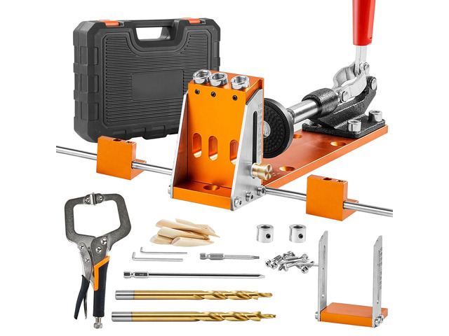 Pocket Hole Jig Kit, 34 Pcs Pocket Hole Jig System with 11' C-clamp, Fixture, Step Drills, Wrenches, Drill Stop Rings, Square Drive Bits, Toolbox,...