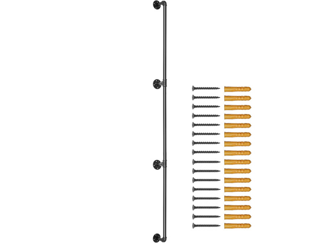 Pipe Stair Handrail, 8FT Staircase Handrail, 440LBS Load Capacity Carbon Steel Pipe Handrail, Industrial Pipe Handrail with Wall Mount Support,...