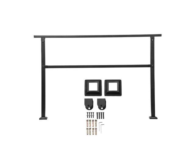 Outdoor Handrails for Steps, 4-5 Step Stair Rail Kit, Black Square Tube with Horizontal Bar, Carbon Steel Support Rails for Seniors, Concrete &...