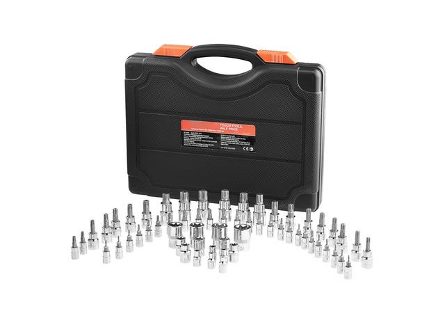 Torx Bit Socket and External Torx Socket Set, 60-Piece T6-T70, TT6-TT70, TP8-TP60, E4-E24, S2 Alloy Steel and Cr-V Steel, 1/4 in, 3/8 in, and 1/2...