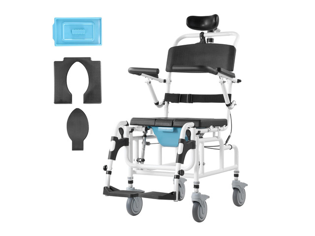 Shower Wheelchair, 17.5in Width Aluminum Alloy Bathroom Wheelchair for Inside Shower, Adjustable Rolling Shower Chair w/ Brake for Disabled Adult,...
