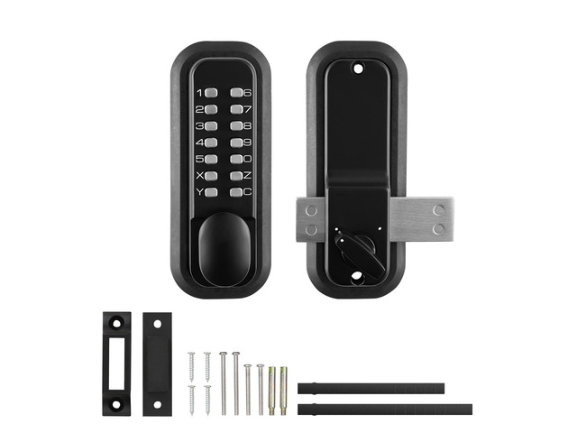 Mechanical Keyless Entry Door Lock, 14 Digit Keypad, Outdoor Gate Door Locks Set with Surface-mounted Latch, Water-proof Zinc Alloy, Keypad and...
