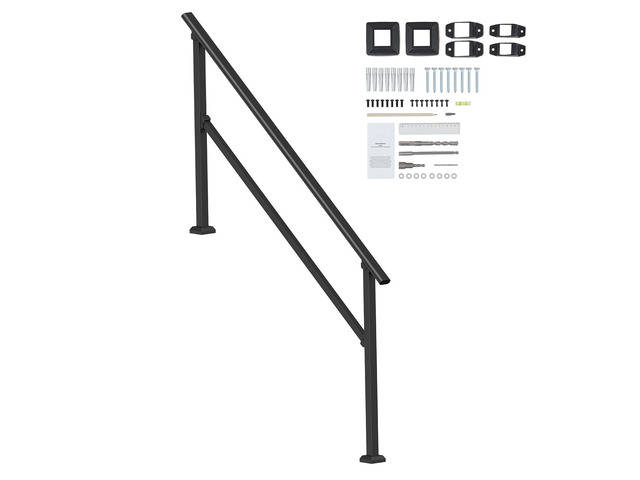 Handrails for Outdoor Steps, 5 Step Stair Hand Rail Kit, Transitional Carbon Steel Railings with Installation Kit, Stair Rails for Seniors,...