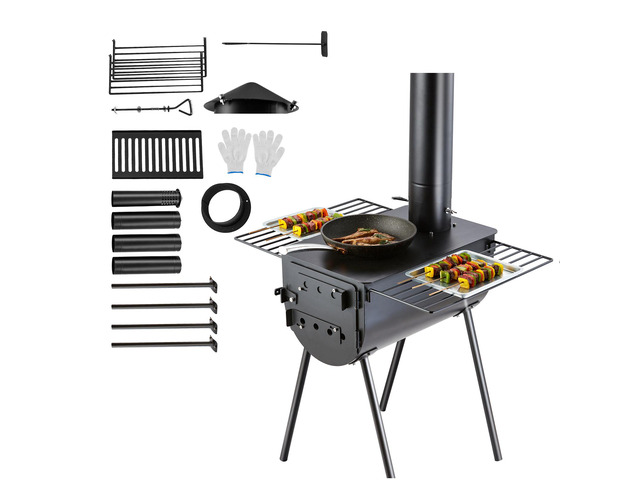 Wood Stove, 118 inch, Alloy Steel Camping Tent Stove, Portable Wood Burning Stove with Chimney Pipes & Gloves, 3000in³Firebox Hot Tent Stove for...