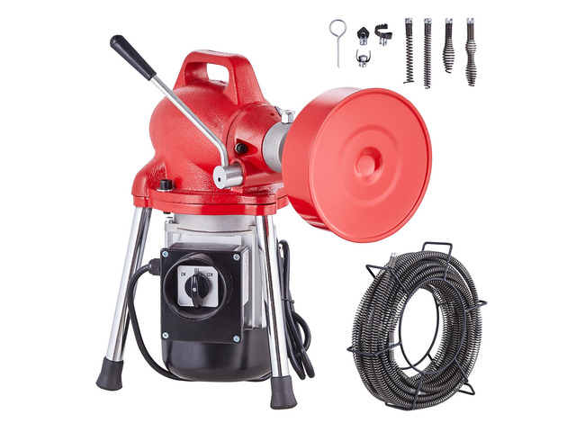Drain Cleaner Machine 66FT x 5/8 Inch, 250W Electric Sewer Snake Auger Manual Feed - with 2 Sectional Steel Cables (66' x 5/8' and 15' x 3/8'), 7...