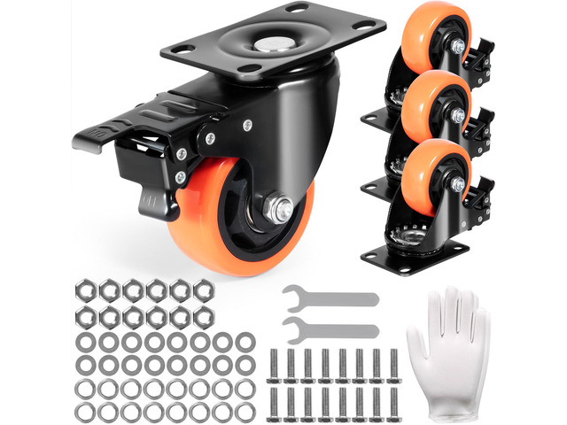 Caster Wheels, 3-inch Swivel Plate Casters, Set of 4, with Security A/B Locking No Noise PVC Wheels, Heavy Duty 250 lbs Load Capacity Per Caster,...