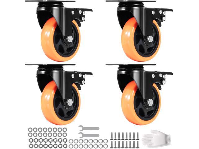 Caster Wheels, 4-inch Swivel Plate Casters, Set of 4, with Security A/B Locking No Noise PVC Wheels, Heavy Duty 350 lbs Load Capacity Per Caster,...
